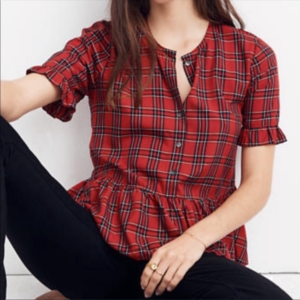 Madewell’s Ruffle-hem Plaid Top